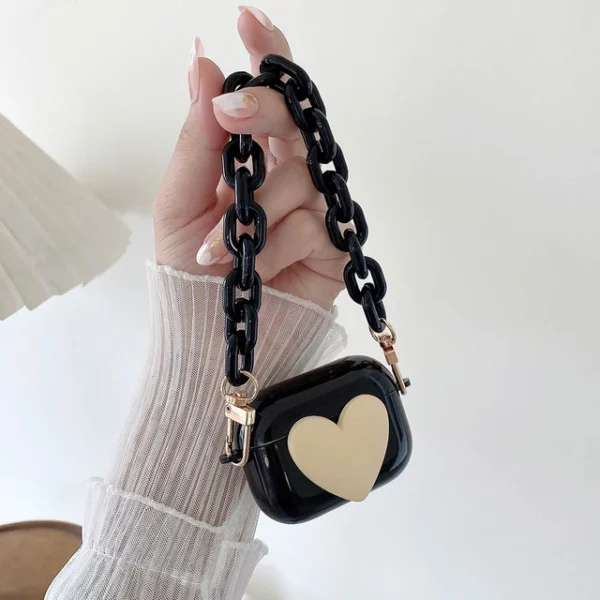 Black Chain Heart Silicone AirPods Case