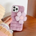 Plaid Plush Knitted Flowers Case