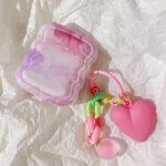 Marble Pattern Heart Keychain AirPods Case