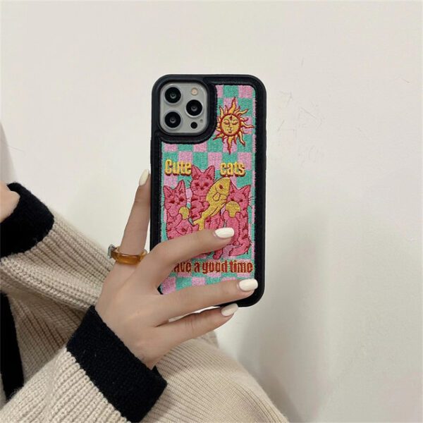 Cat Fish Embroidery Lattice Case - Image 2
