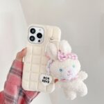 White Plaid Plush Rabbit Pendant Case