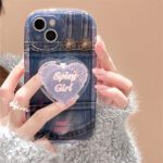 Denim Heart Holder Stand Case