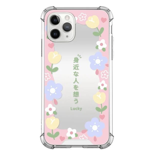 Pink Flower Asthetic Mirror Case