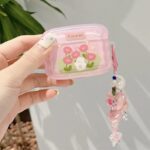 Pink Flowers Bunny Keychain AirPods Case