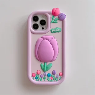 3D Pink Tulip Flower Silicone Case