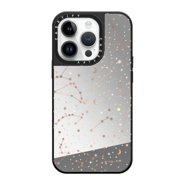 Space Pattern On Cear Background/ Gold Stars And Moon Universe Mirror Case