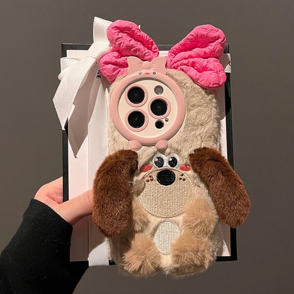 3D Bow Dog Plush Case