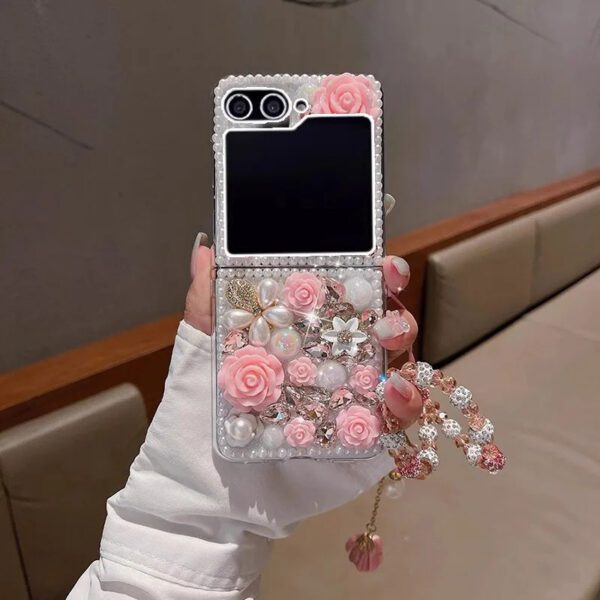 3D Pink Flower Charm Case