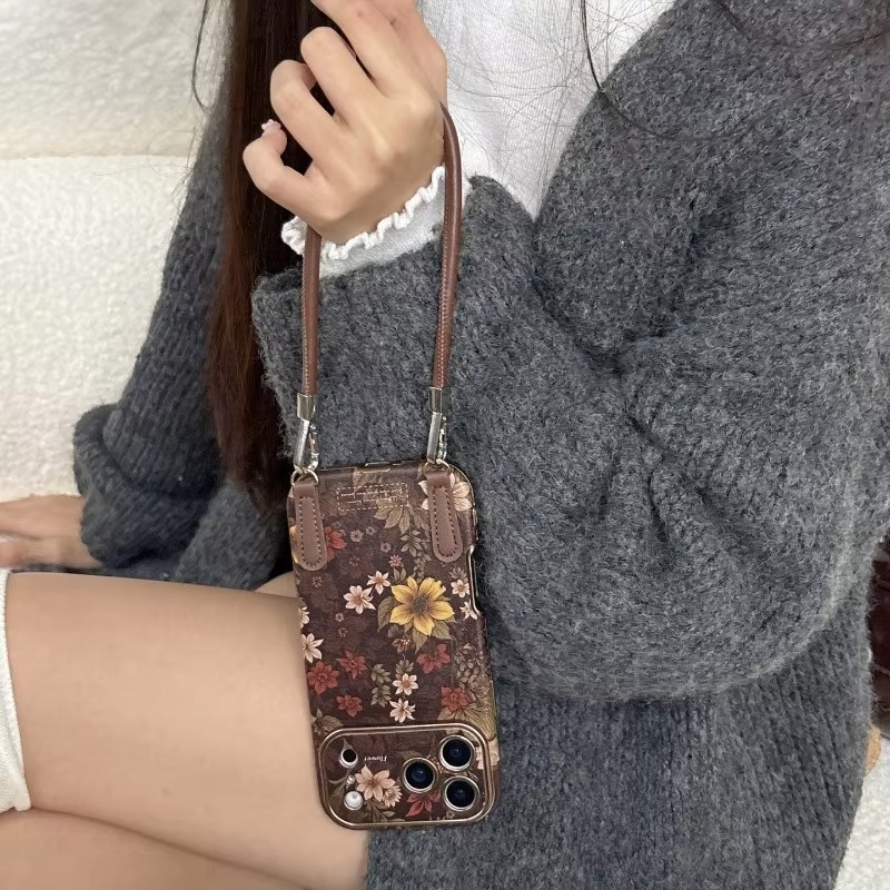 Luxury Brown Floral Leather Case - Image 2