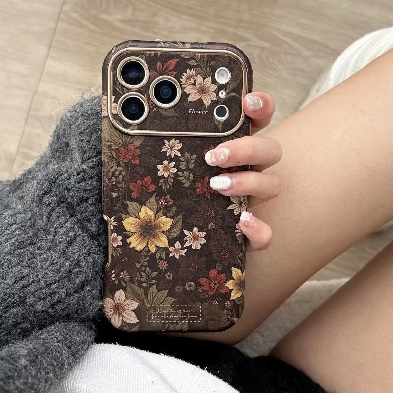 Luxury Brown Floral Leather Case - Image 3