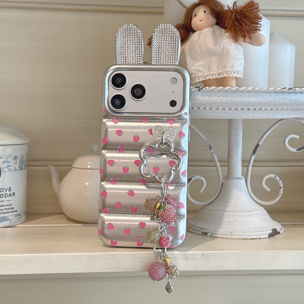Strawberry Bunny Ear Charm Phone Case - Image 3