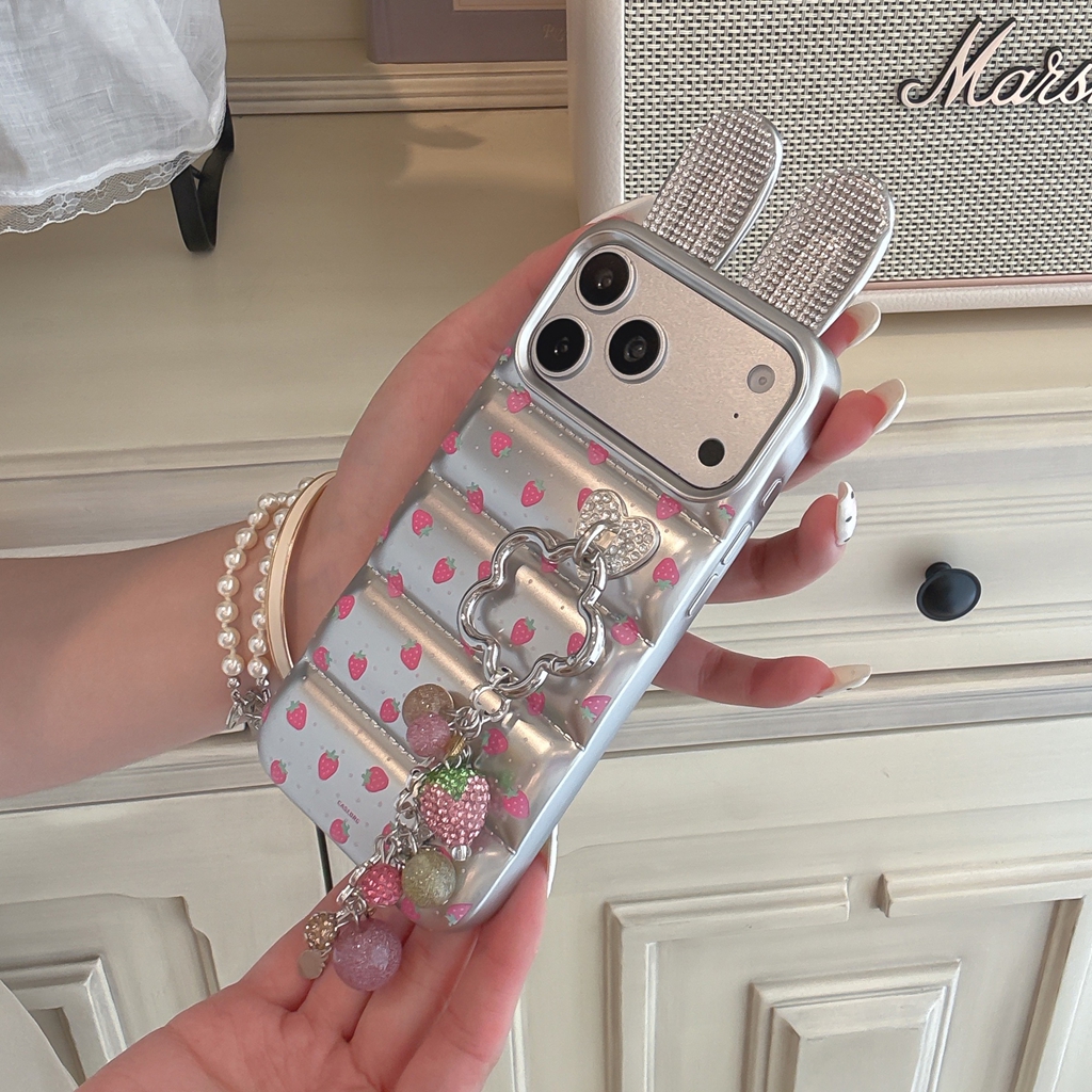Strawberry Bunny Ear Charm Phone Case