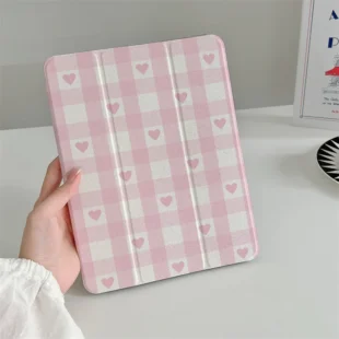 Blush Hearts Plaid iPad Case